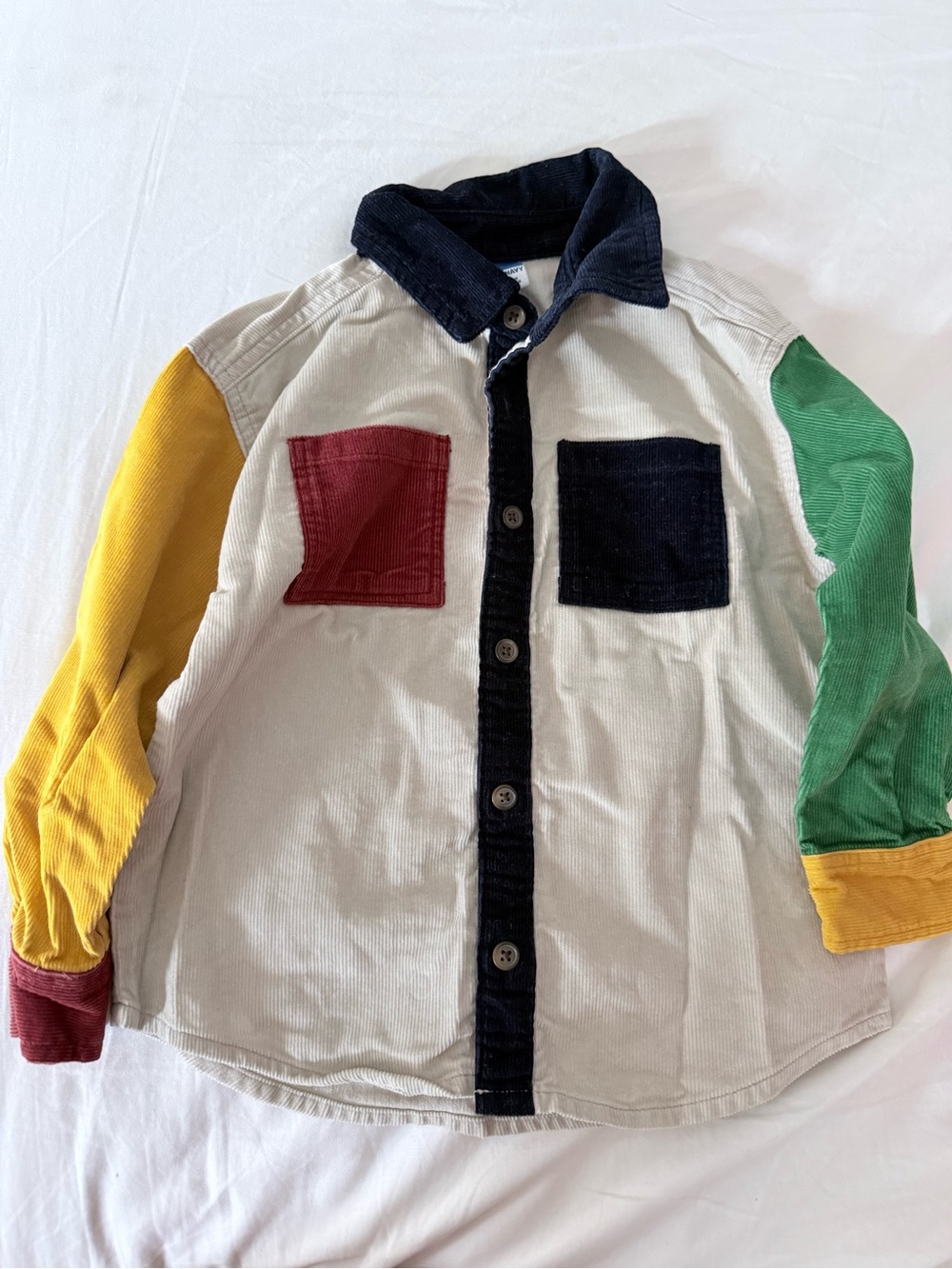 Kids Colorblock Corduroy Shacket - Cream with Yellow & Green